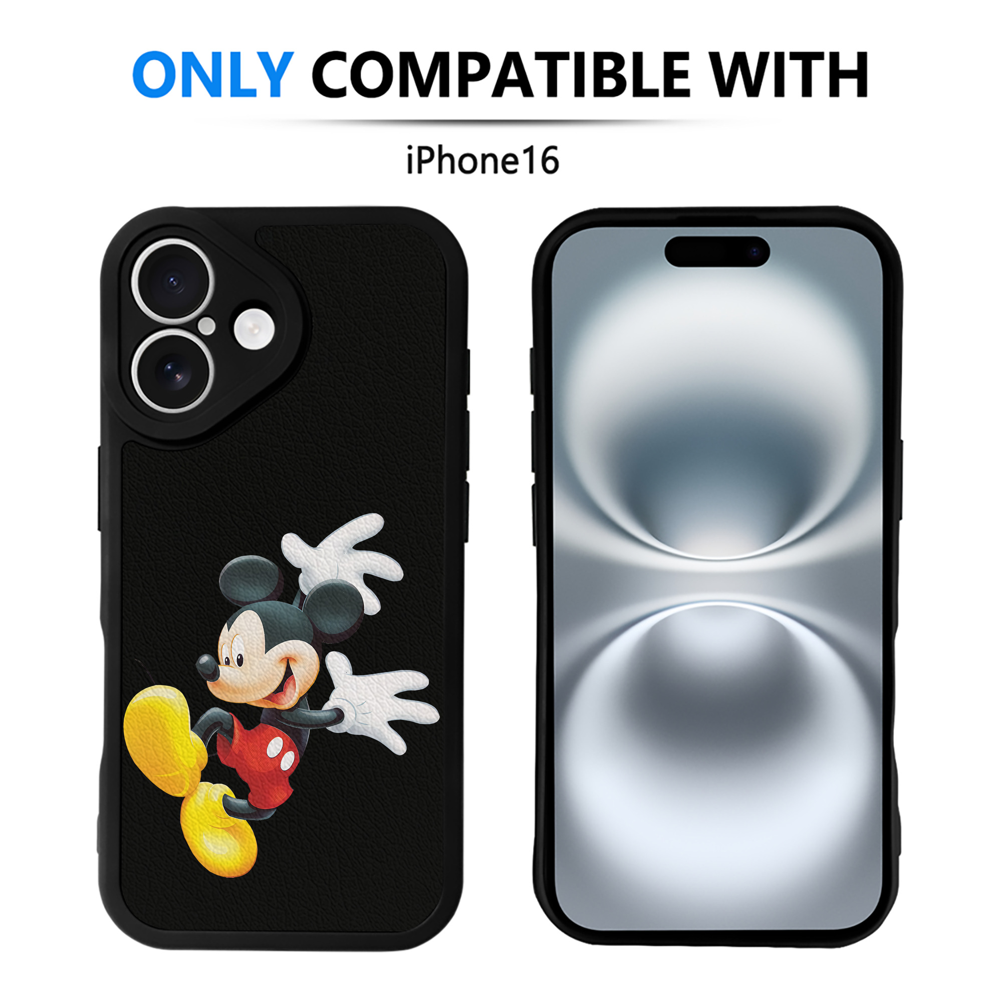 （画像用） ミッキーマウス Mickey Mouse 【iPhone 16シリーズ対応】シリコンスマホケース（レザー調） 材質：シリコン
